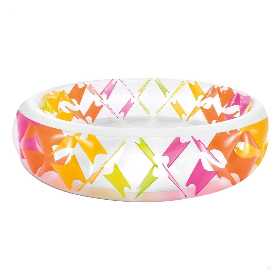 Intex Pinwheel Deluxe inflatable family swimming pool with colorful design for kids outdoor garden
