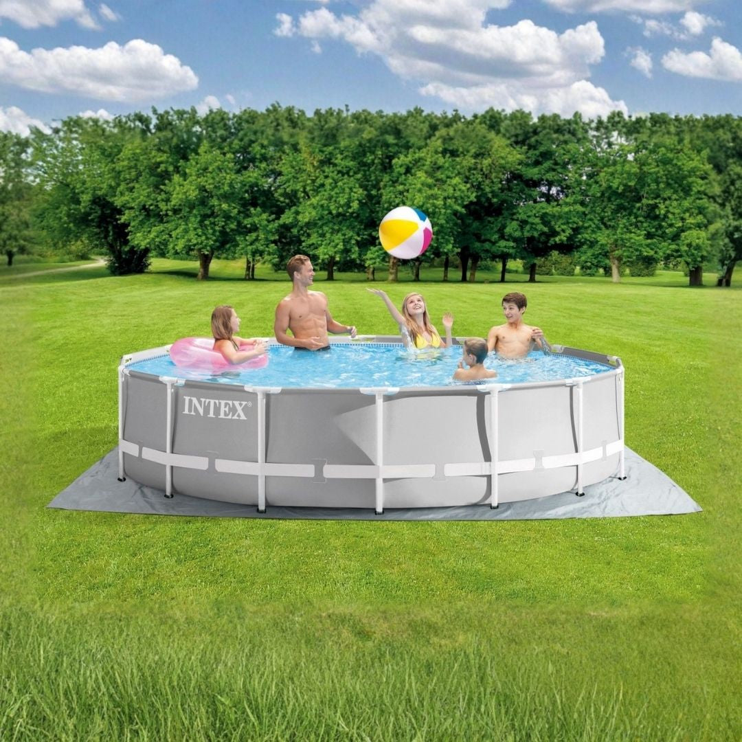 Intex Prism Frame round above ground swimming pool set 427x107 with ladder and filter pump for backyard