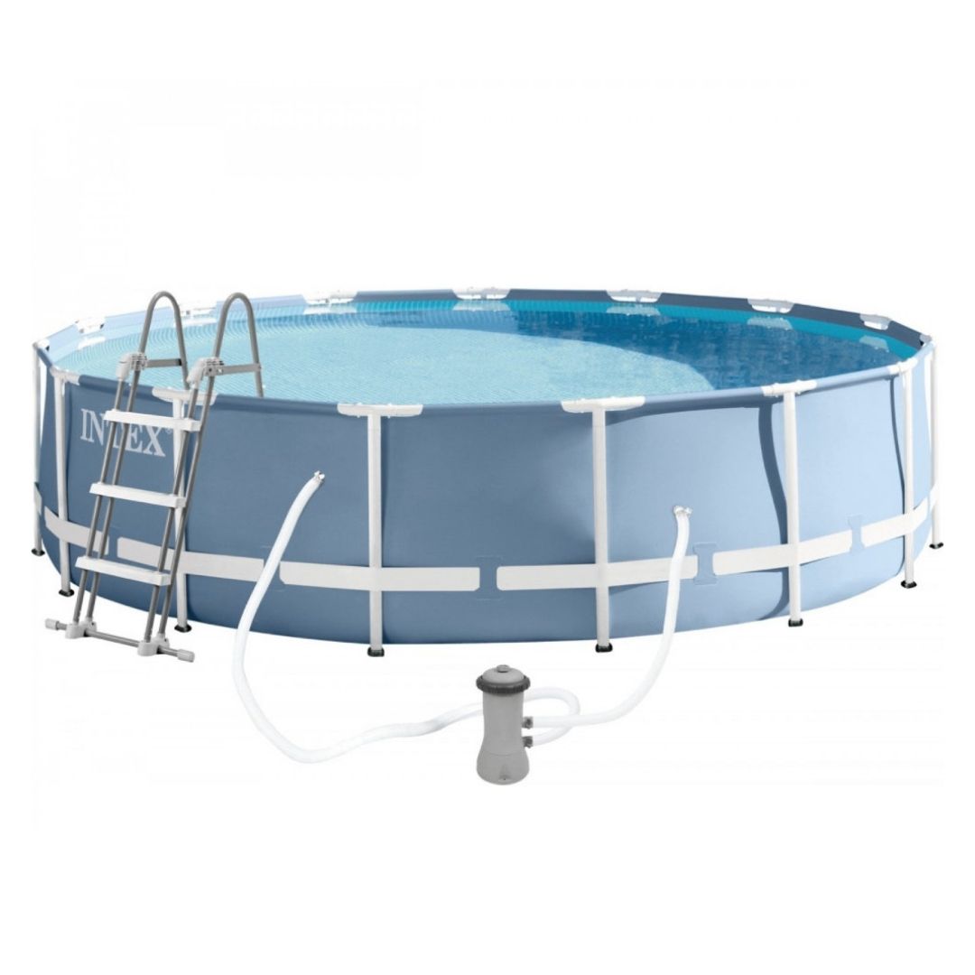 Intex Prism Frame above ground swimming pool set with ladder and filter pump for outdoor garden