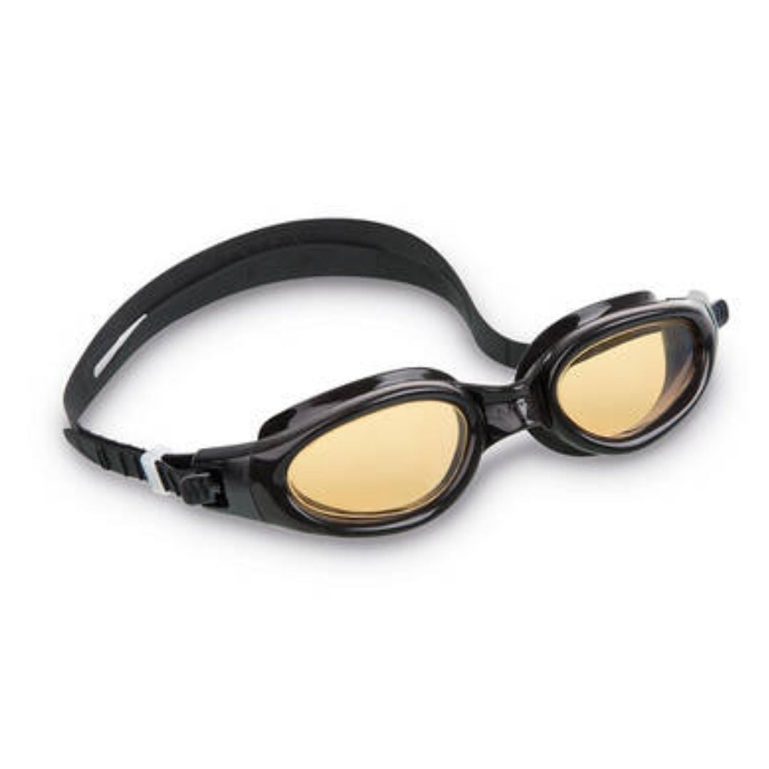 Intex Pro Master swimming goggles with black silicone strap and anti-fog lenses for adults and teens