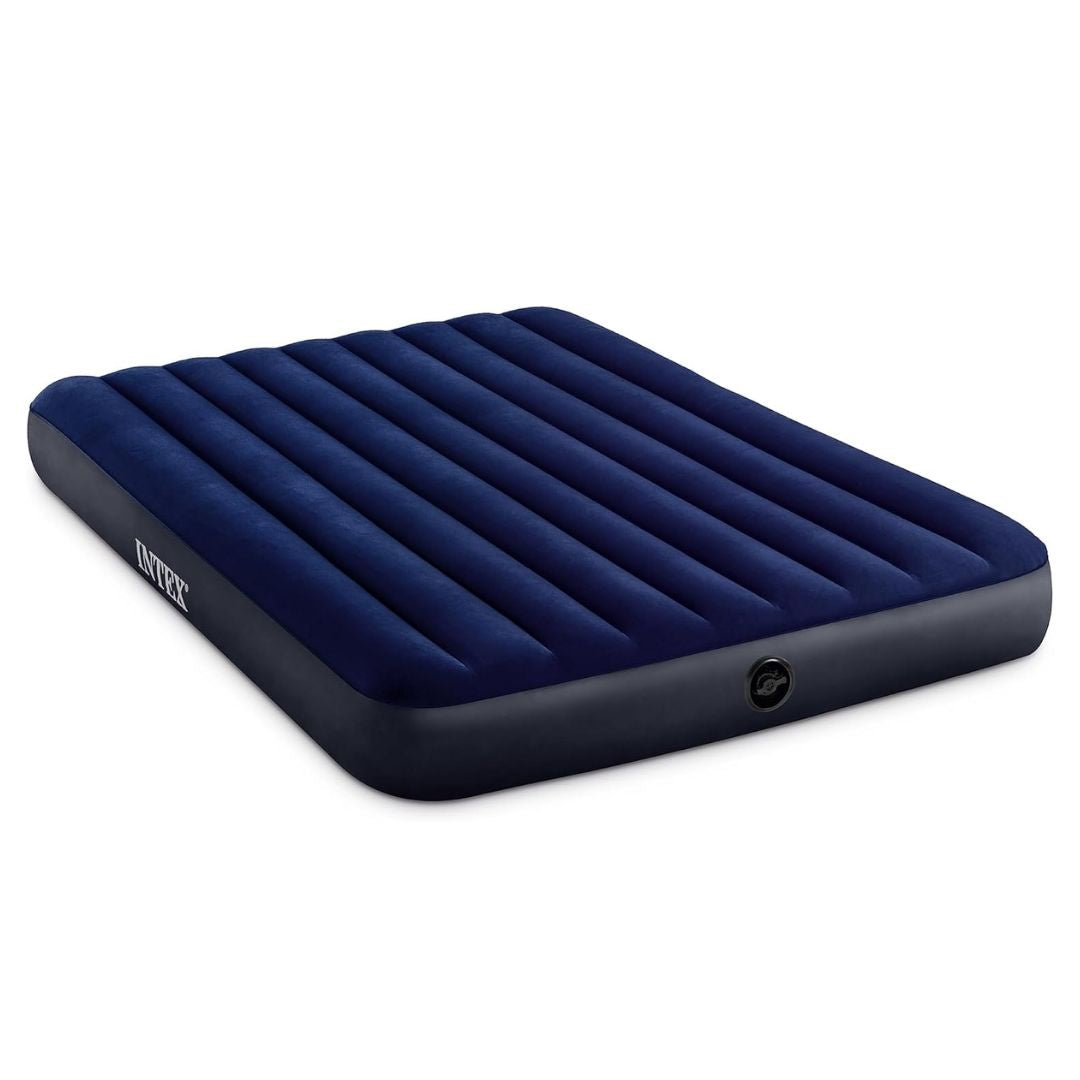 Intex Queen Downy dark blue inflatable air mattress with 25cm height for adult indoor and outdoor camping use