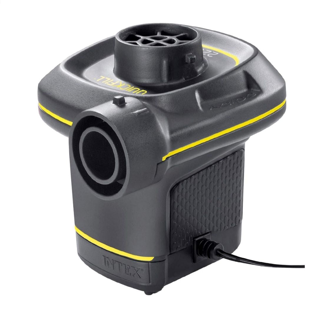 Intex Quick-Fill AC DC electric air pump with three nozzle attachments for inflating air mattresses and pool floats