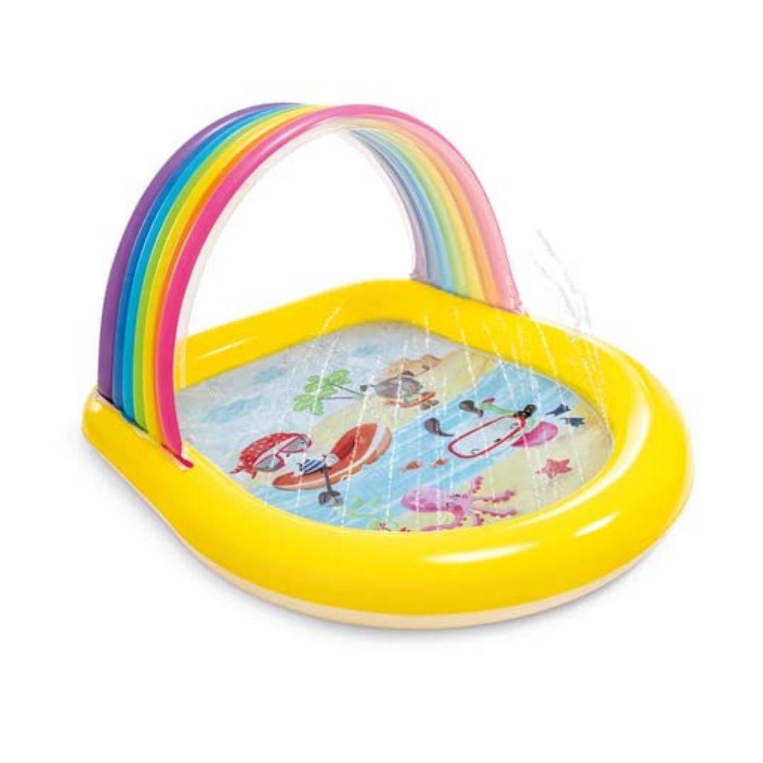 Intex Rainbow Arch inflatable spray pool with colorful rainbow arch and water sprinkler for toddlers outdoor backyard play