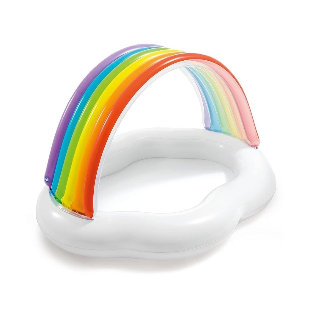 Intex Rainbow Cloud inflatable baby pool with built-in rainbow sunshade for toddlers 1-3 years old