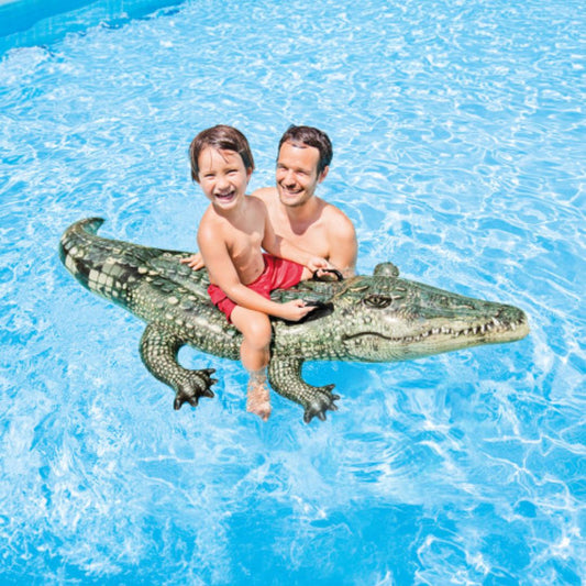 Intex Realistic Gator inflatable green alligator pool ride-on float for kids with heavy duty handles