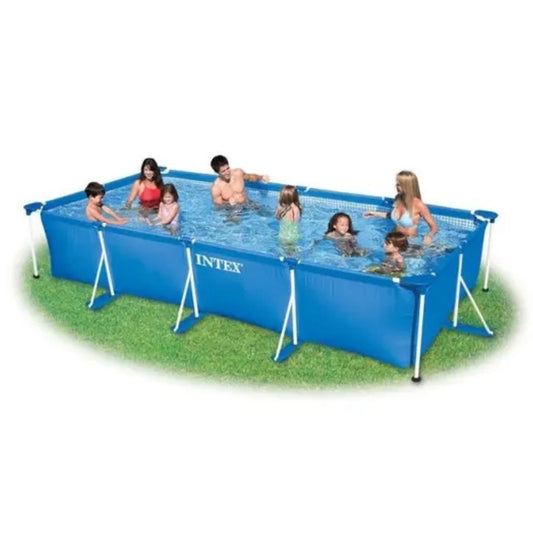 Intex 4.5 meter rectangular blue frame swimming pool for outdoor backyard family fun ages 6 and up