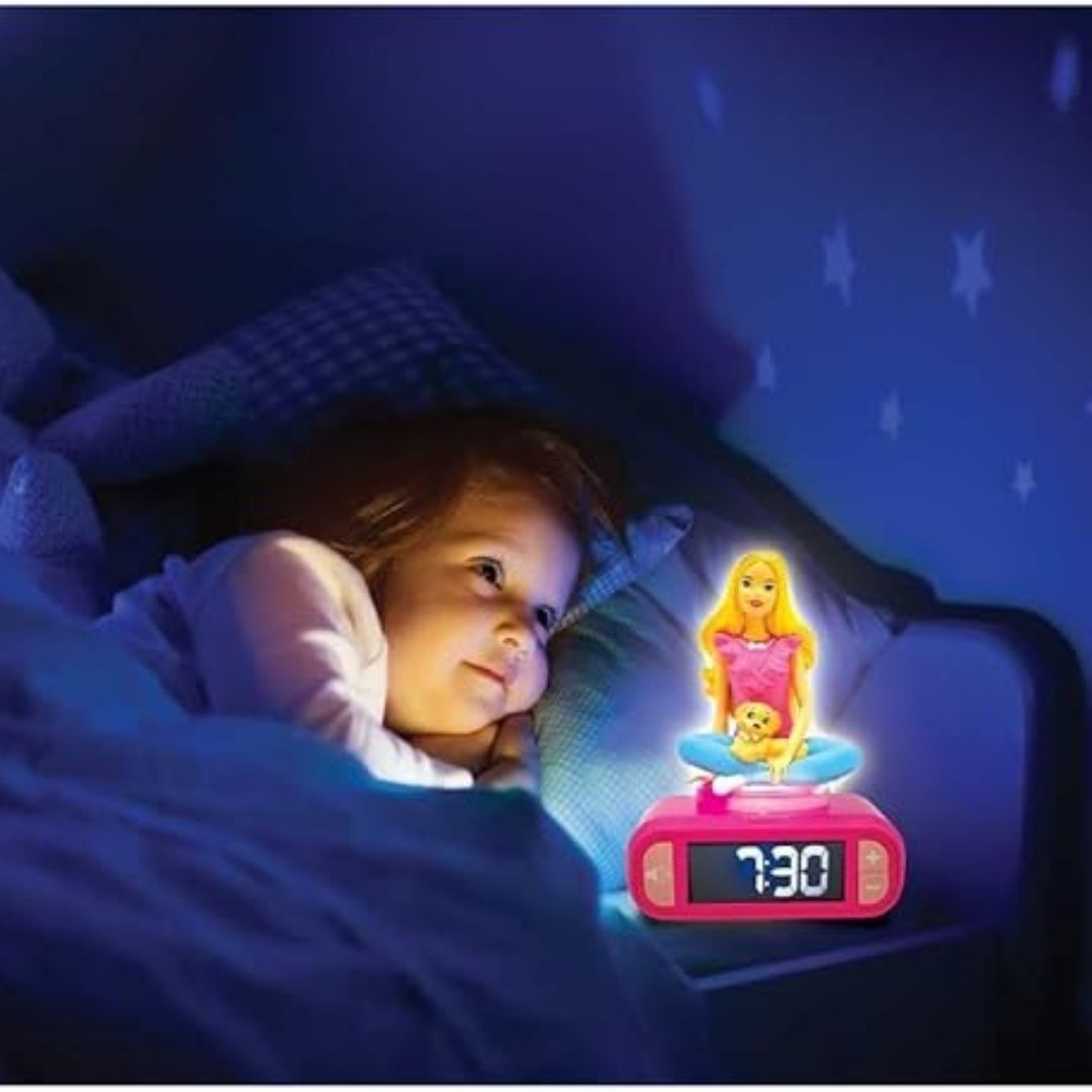 LEXIBOOK BARBIE DIGITAL3D ALARM CLOCK W/NNIGHT LIGHT AND SOUND EFFECTS, Ages 3+