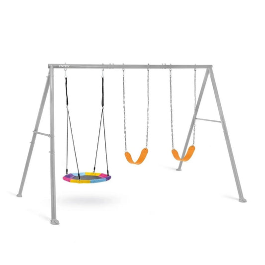 Intex outdoor garden swing set with saucer swing and two classic swings for kids aged 3 to 10
