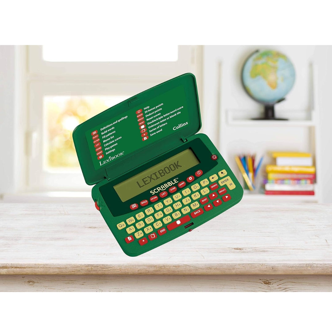 Lexibook hand held official electronic Scrabble pocket dictionary with a large LCD screen and tactile letter keyboard