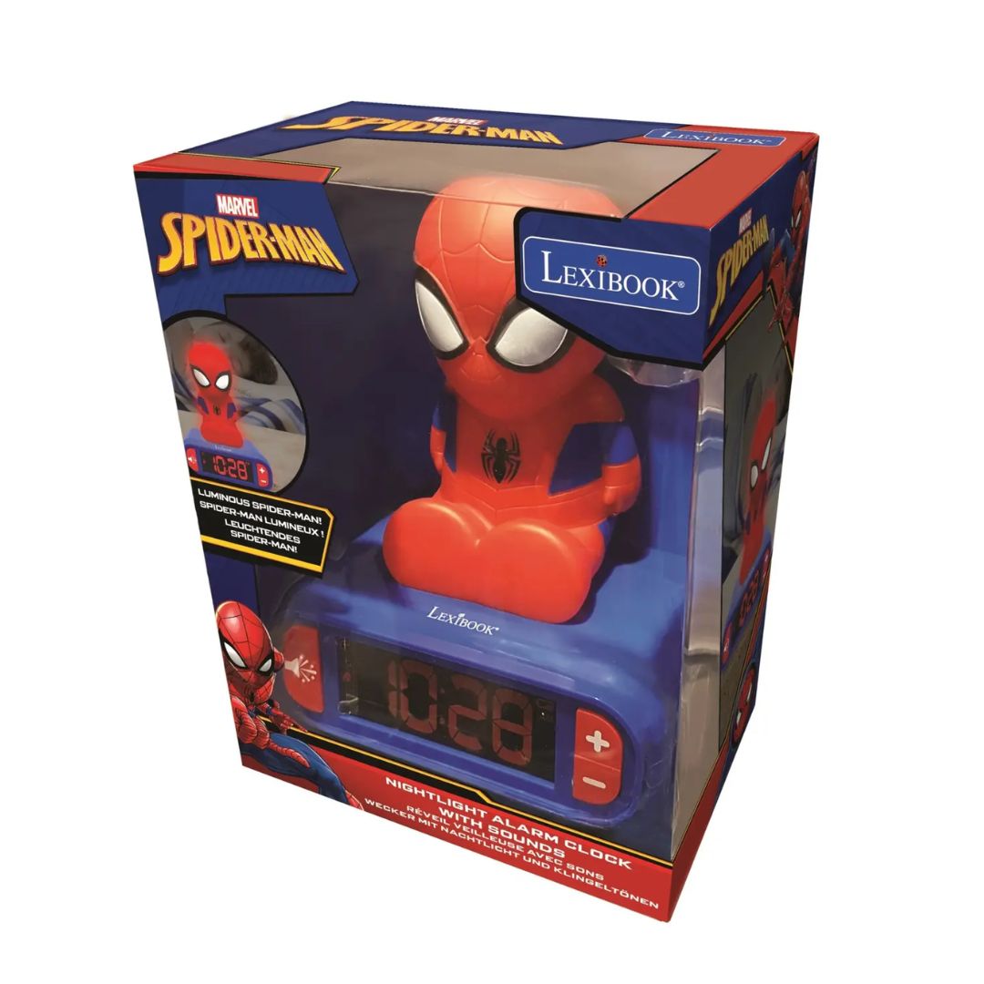 LEXIBOOK SPIDERMAN ALARM CLOCK WITH NIGHT LIGHT 3D DESIGN, Ages 3+