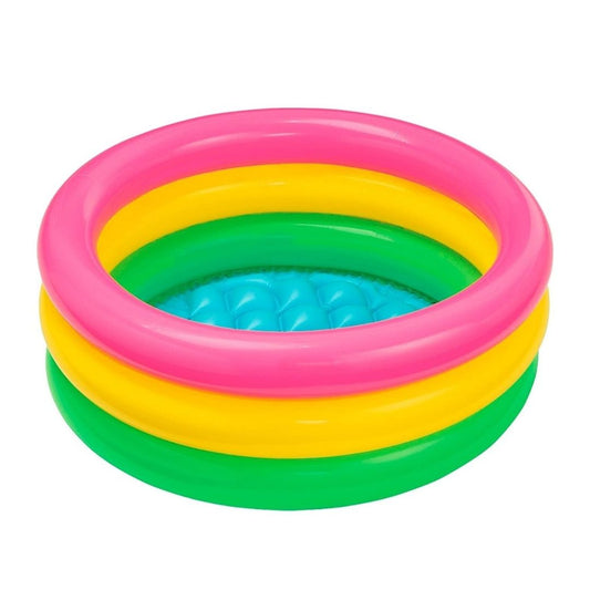 Intex Sunset Glow multicolor 3-ring inflatable baby pool with soft floor for toddlers outdoor garden play