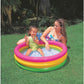 Intex Sunset Glow inflatable three-ring baby pool with colorful stripes and padded floor
