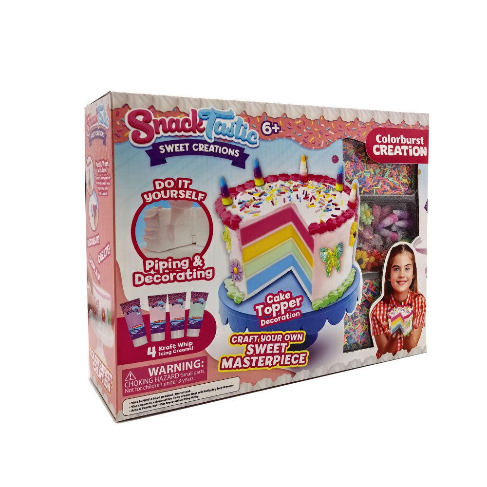 Snack Tastic Colorbust Creations rainbow cake decorating kit with toppers, icing and sprinkles for kids