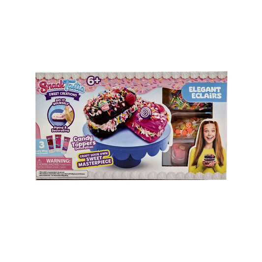 Snack Tastic Elegant Éclair Design DIY decorating kit with toppers, sprinkles and icings for kids aged 6+