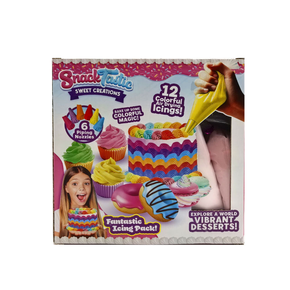 Snack Tastic Fantastic Icing Pack with 12 colorful cream tubes for creative decorating, suitable for kids aged 6+