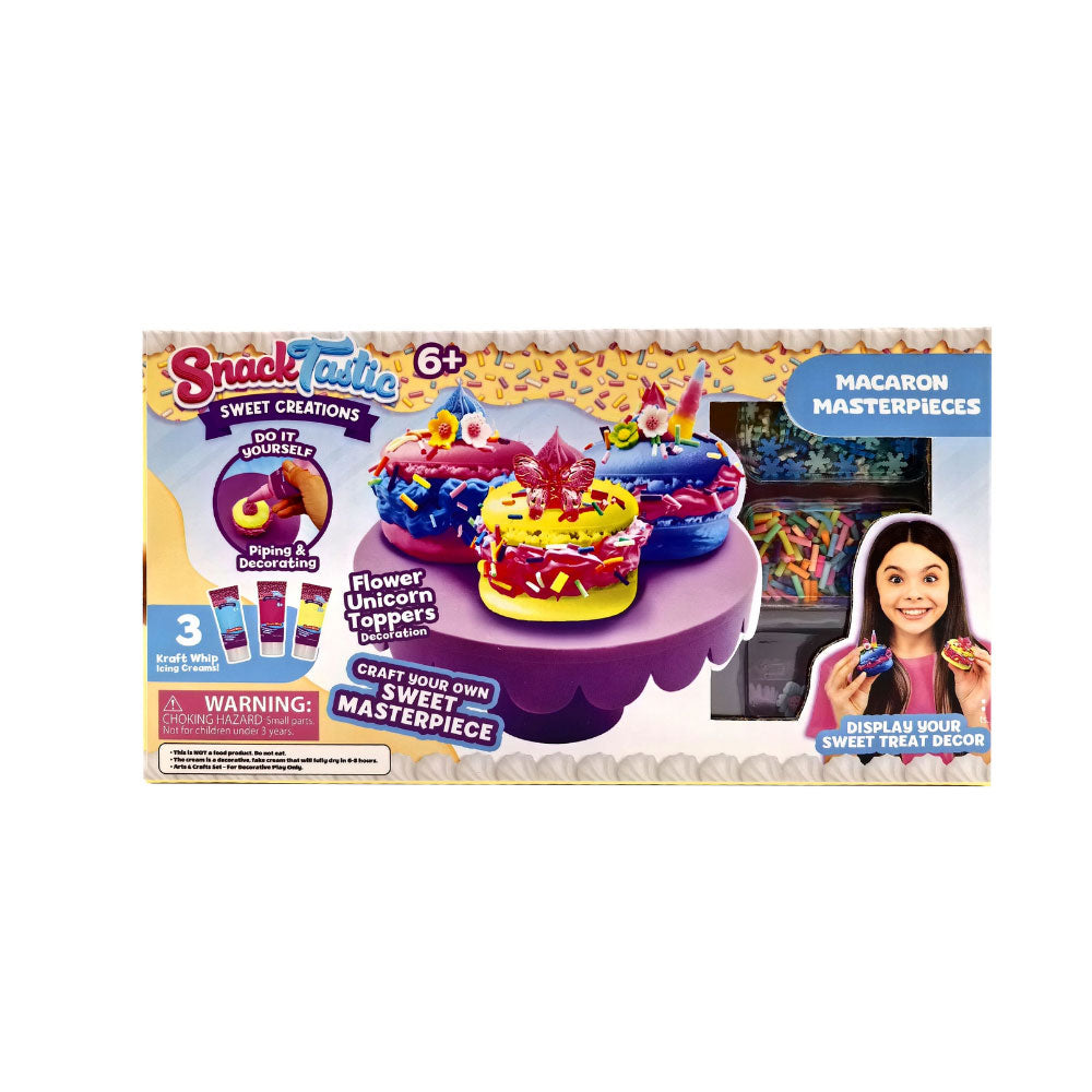 Snack Tastic Macaron Masterpieces DIY macaron decorating kit with toppers, sprinkles and display stand for kids