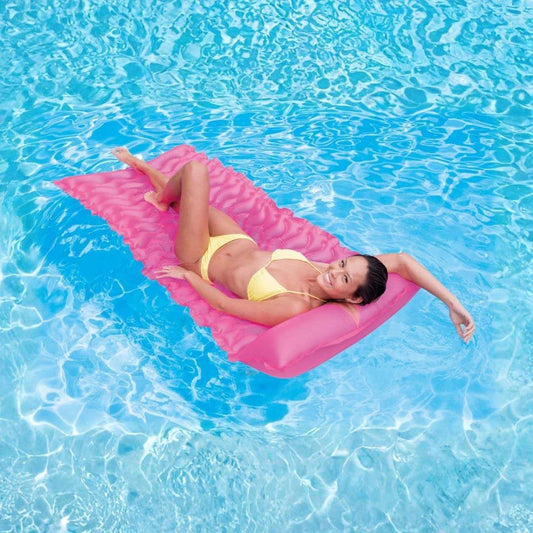 Intex Tote 'N Float Wave Mat inflatable adult pool lounger in assorted colors with built-in pillow