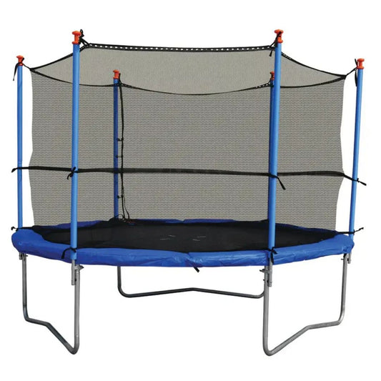 TNC 10 foot outdoor trampoline with safety enclosure and metal ladder for kids backyard play