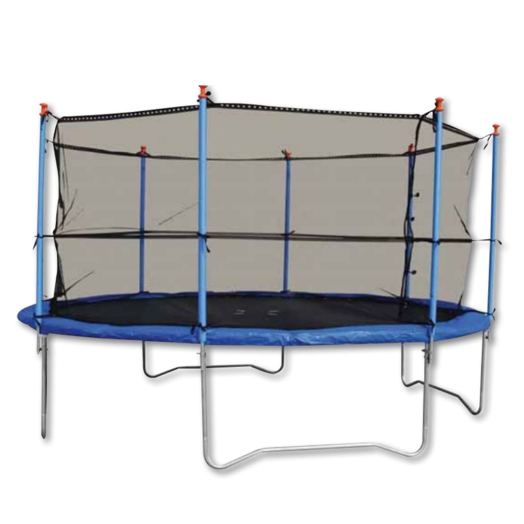 TNC 12 foot outdoor trampoline with safety net enclosure and steel access ladder for kids