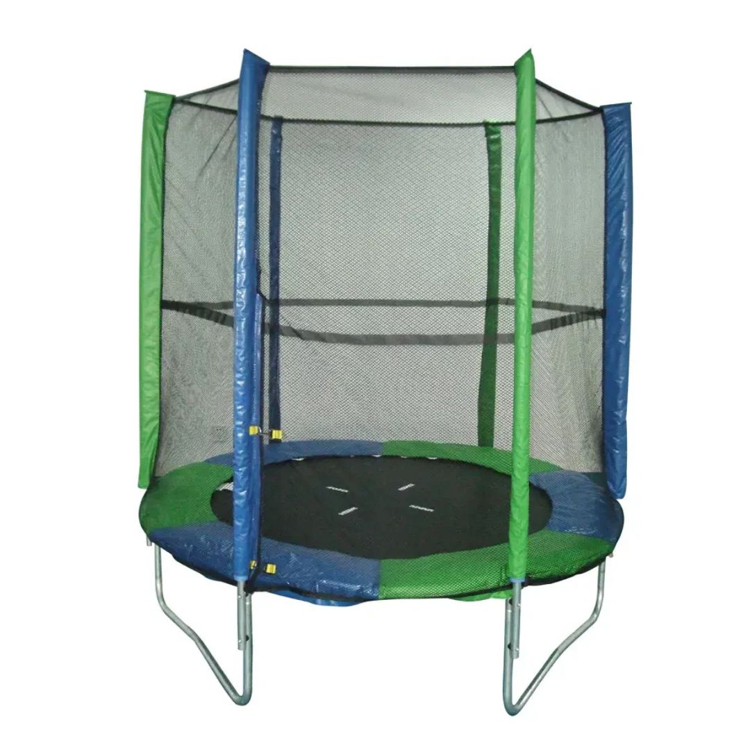 TNC 6 foot multicolored round trampoline with safety enclosure net and padded poles for kids outdoor play