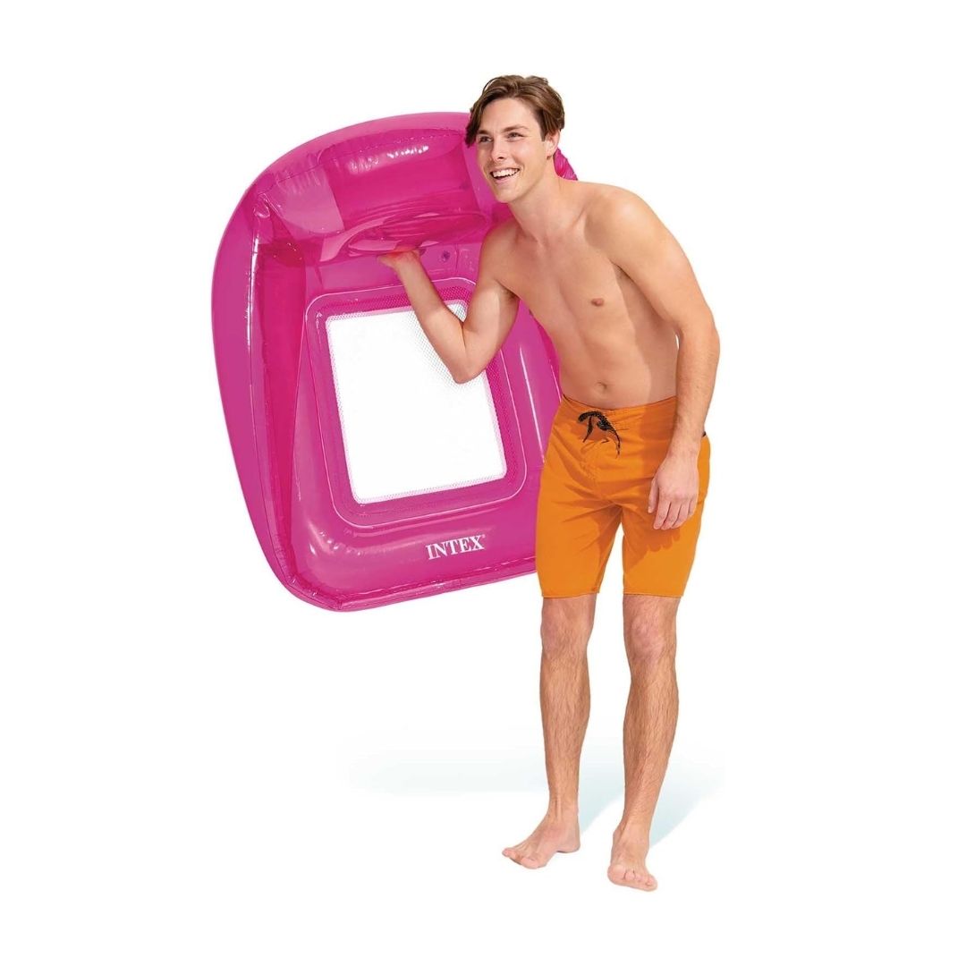 Intex transparent inflatable pool lounge with mesh bottom and headrest for adult swimming pool relaxation