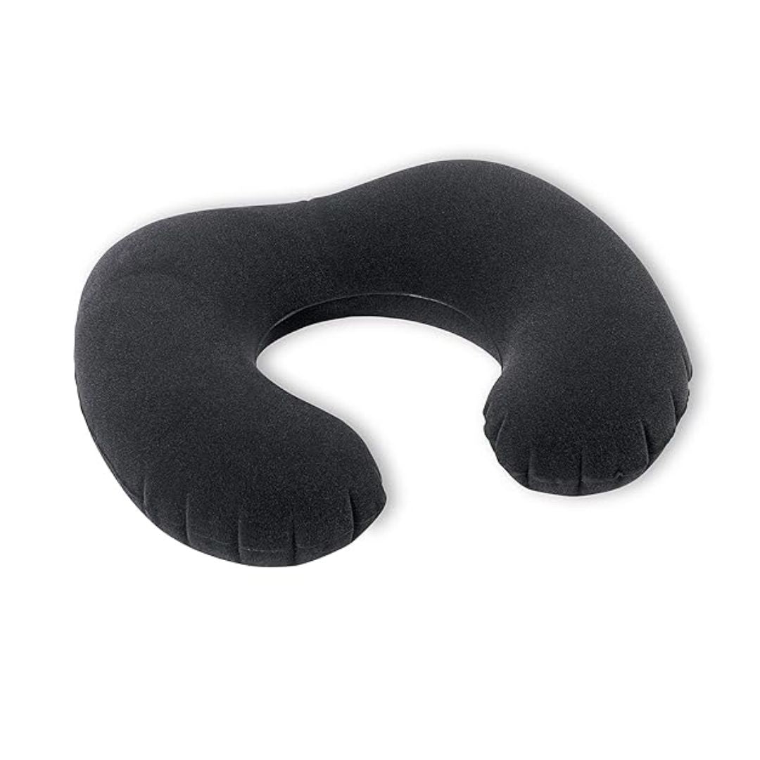 Intex inflatable black neck travel pillow with soft flocked surface for adult airplane and car travel