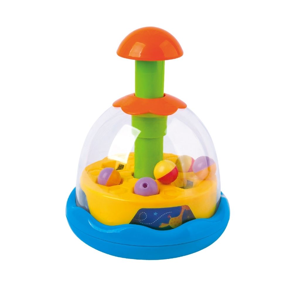 Tanny Kids Merry Spinning toy with colorful jumping balls and push lever for toddler sensory play