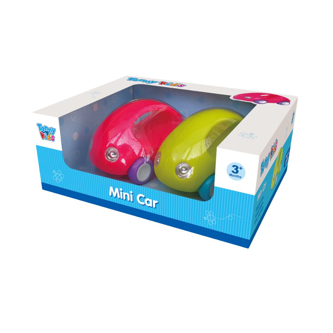 Mini Car multicolor toy vehicle for infants and toddlers by Tanny Toys, featuring a compact design in its original packaging.