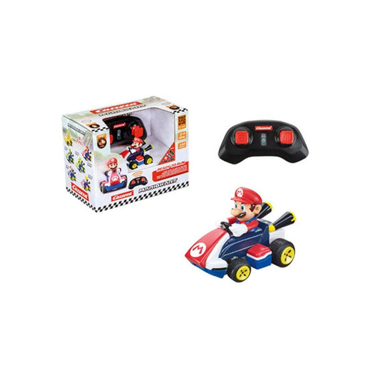 Mario Kart mini RC car by Carrera, featuring a detailed 1:50 scale Mario in his signature red racing kart with 2.4 GHz remote control.