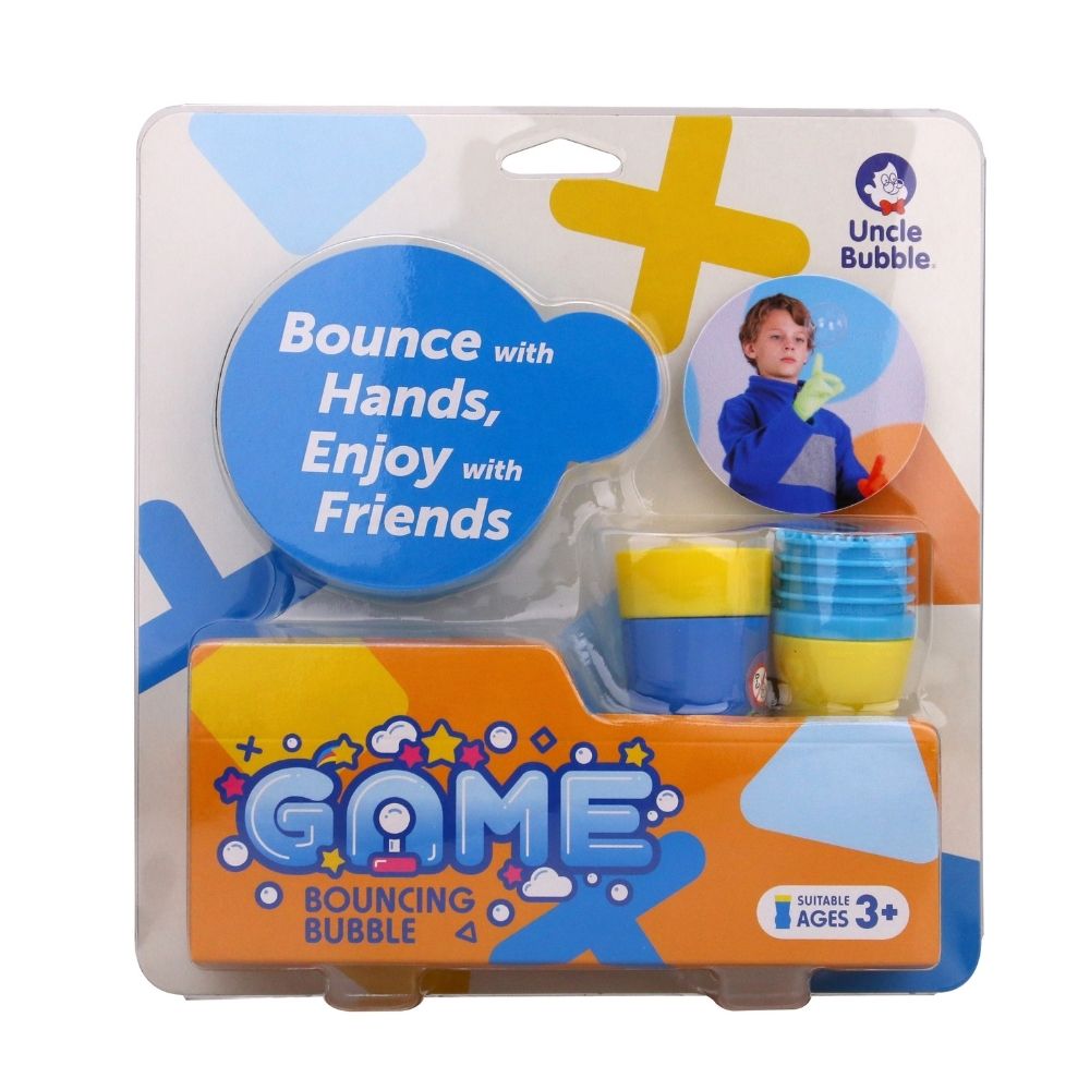 Uncle Bubbles Game Bouncing Bubble kit with magic gloves and bubble solution for kids outdoor play