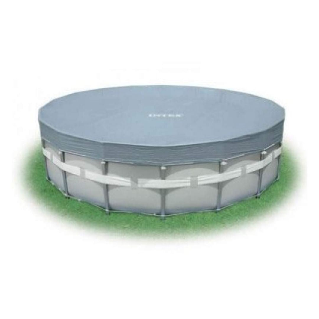 Intex 16ft round pool cover for Ultra XTR Frame pools with drainage holes and rope ties