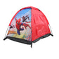 Large Spiderman kids play tent in a vibrant multicolor red and blue design, featuring high-definition graphics of Spiderman in action, a rectangular floor plan, and ventilated mesh windows for airflow.