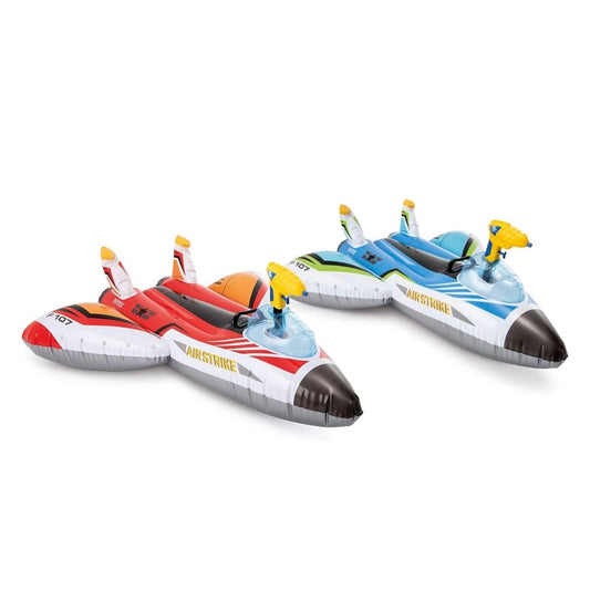 Intex inflatable water gun plane ride-on blue and grey pool float for kids ages 3 and up
