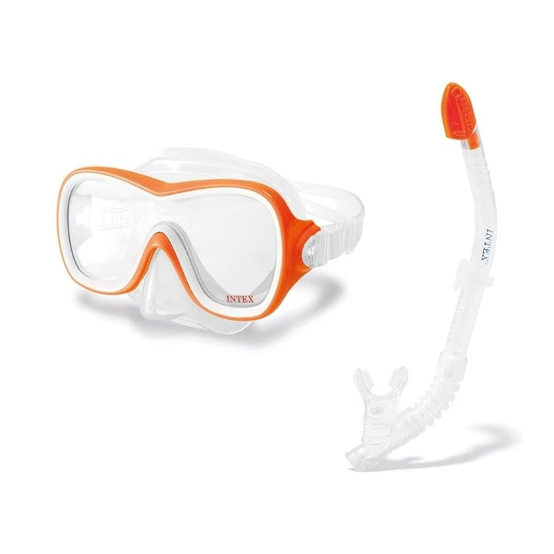 Intex Wave Rider orange and white junior swim mask and easy-flow snorkel set for pool and beach