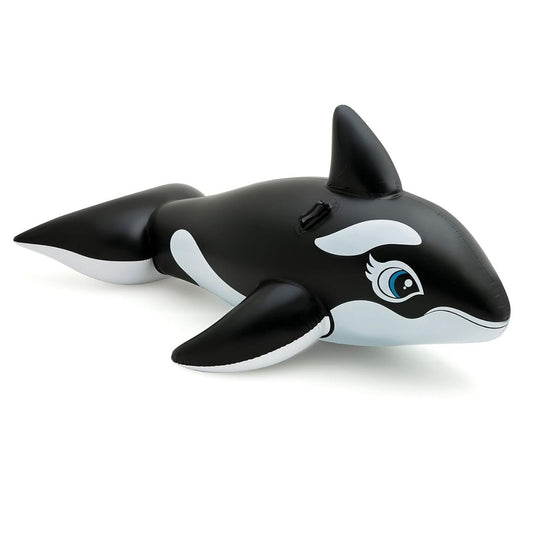 Intex Whale Ride-On blue inflatable pool float with heavy duty handles for kids outdoor water play