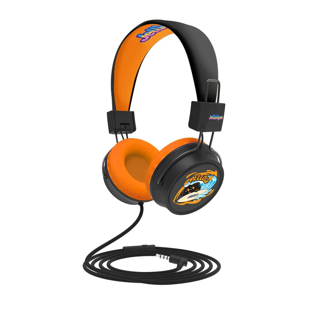 Jelliemons Booma Beats black over-ear kids wired headphones with safe volume limiter and 3.5mm audio cable