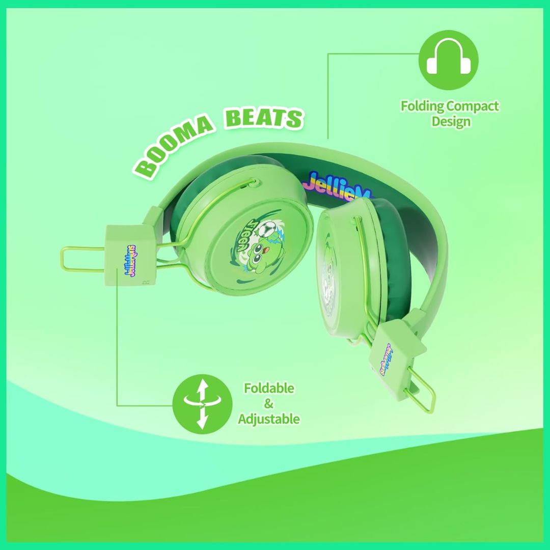 JELLIEMONS BOOMA BEATS WIRED HEADPHONES GREEN, Ages 5+