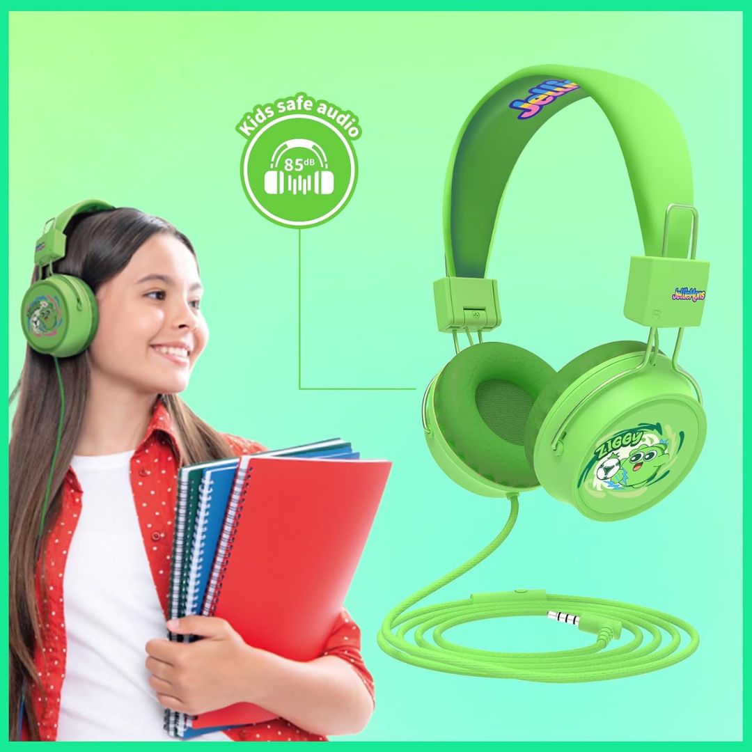 JELLIEMONS BOOMA BEATS WIRED HEADPHONES GREEN, Ages 5+