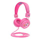 Jelliemons Booma Beats pink over-ear kids wired headphones with safe volume limiter and 3.5mm audio cable