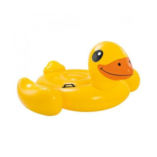 Intex yellow duck inflatable ride-on pool float with handles for kids outdoor water play