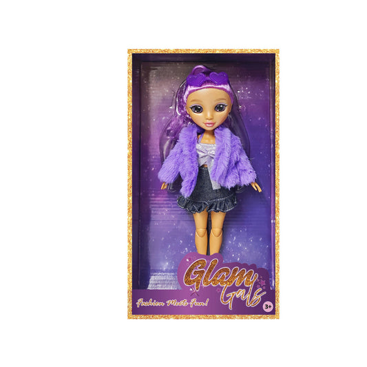 FASHION DOLL PURPLE POSEABLE W/GLASSES GLAM GIRLZ 9"